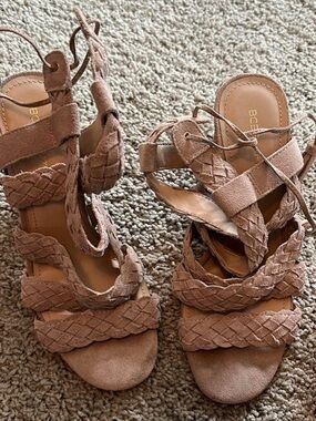 BCBGeneration Braided Lace-Up Heels in Taupe